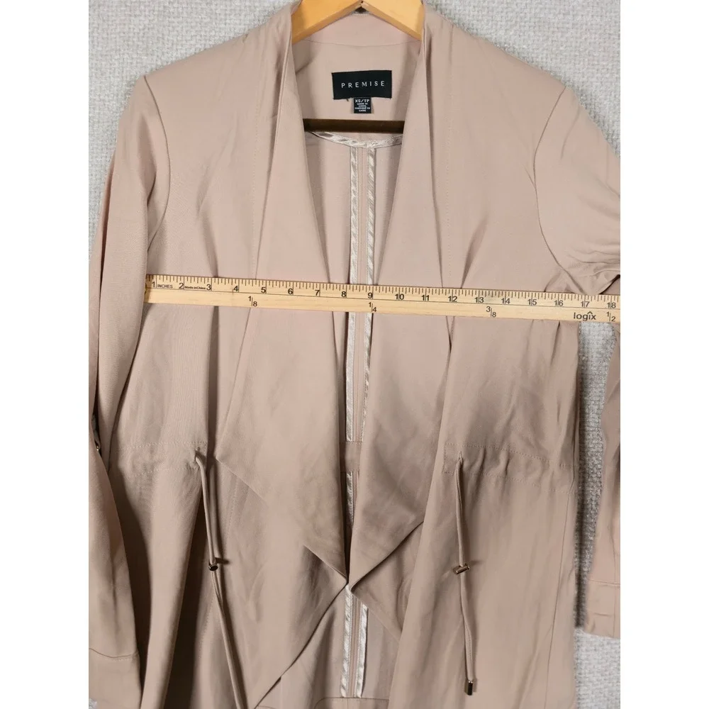 Premise Womens XS Tan Open Front Waterfall‎ Jacket Roll Tab Sleeve Cinched Waist
